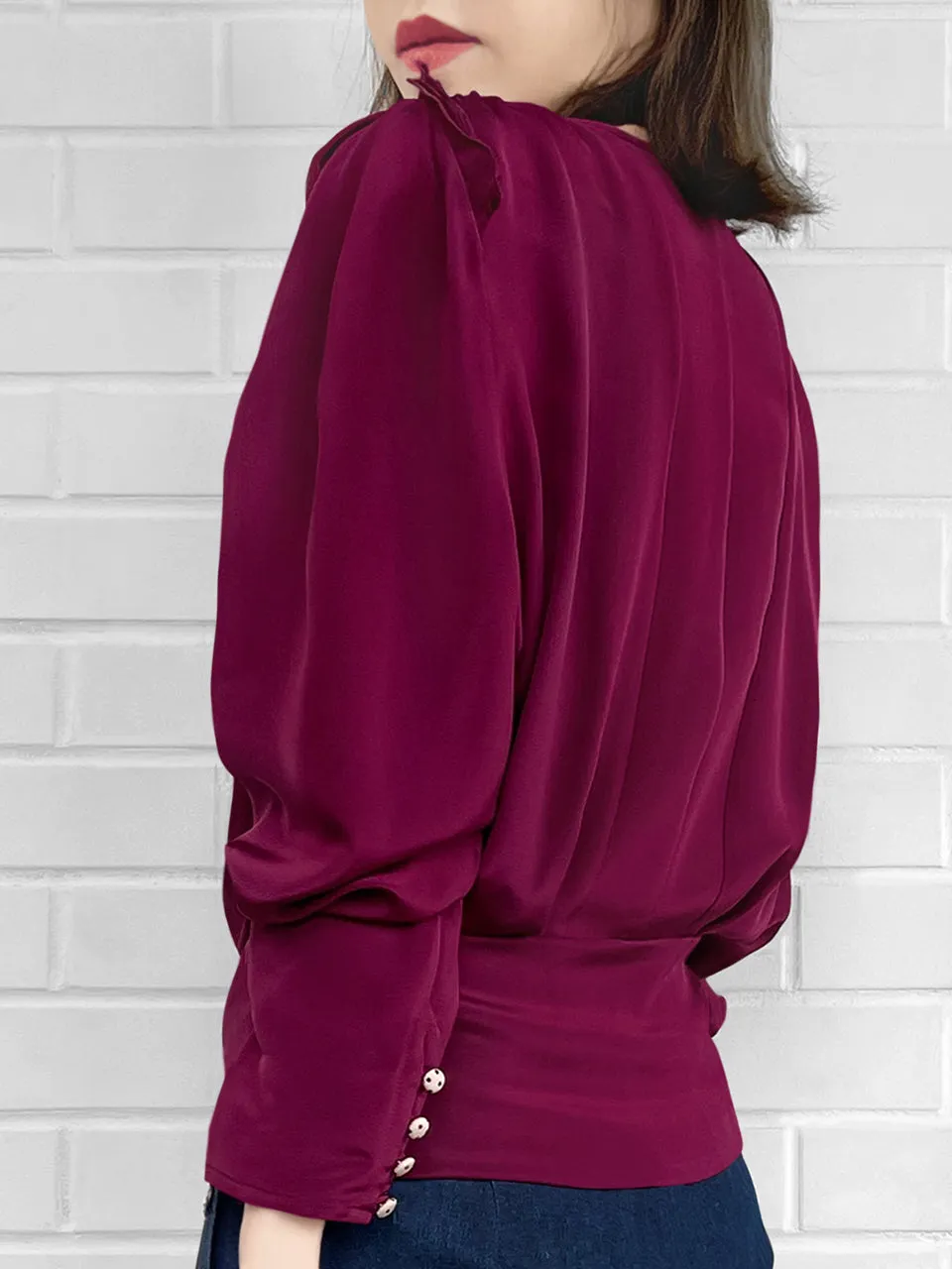 Surprise Sale! Merlot Retro Vibe Silky Statement Blouse