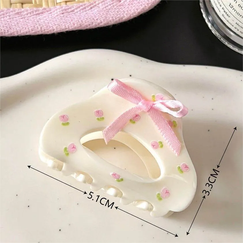 Sweet Butterfly Floral Ribbon Bowknot Hair Claw