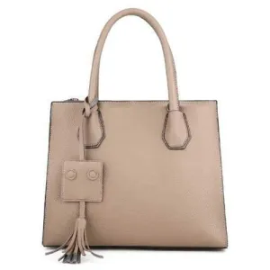 Tassel Faux Leather Handbag With Strap - Khaki