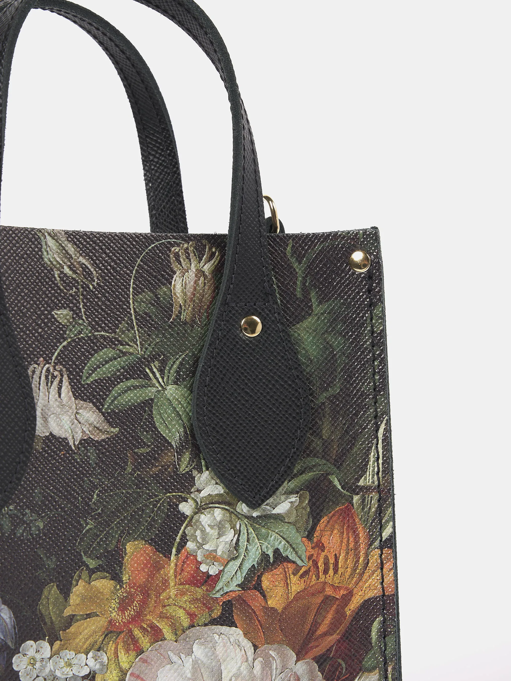 The Mini Tote - Black Saffiano with Flowers in a Vase