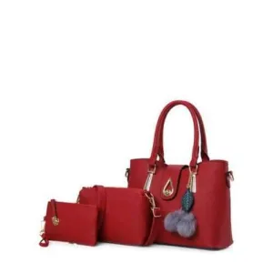 Twist-Lock Metal Faux Leather Tote Bag - Red