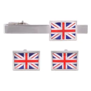 Union Jack Cufflinks and Tie Bar Set