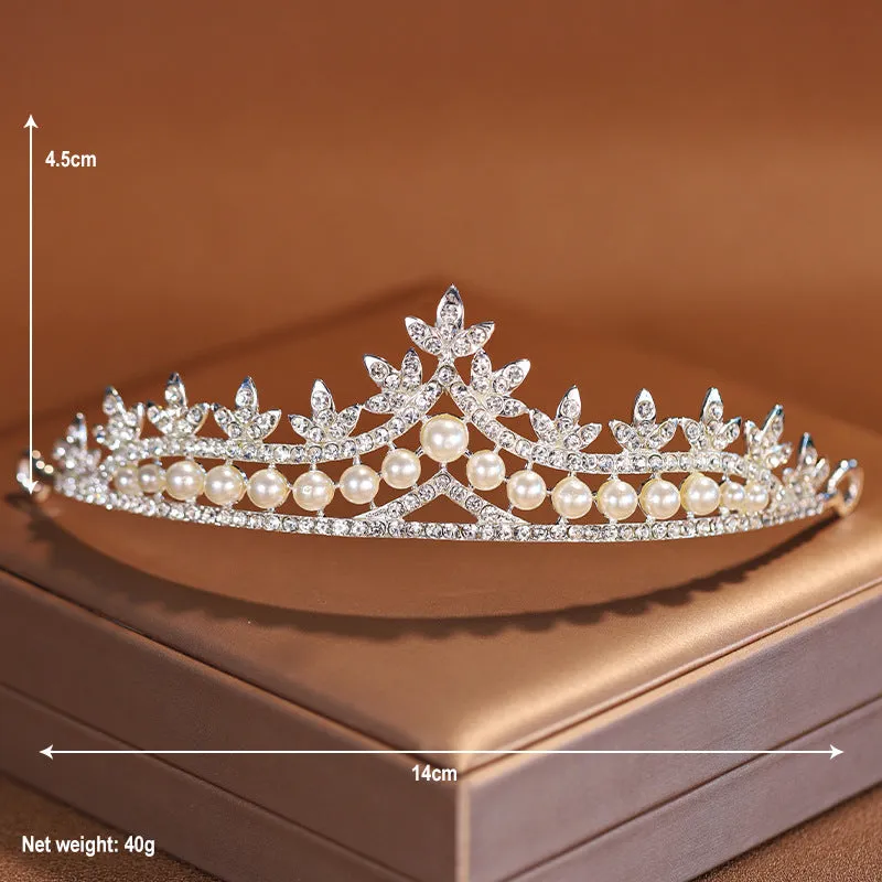 Wedding crown main wedding dress crown headband Korean style high-end and atmospheric pearl necklace three-piece set