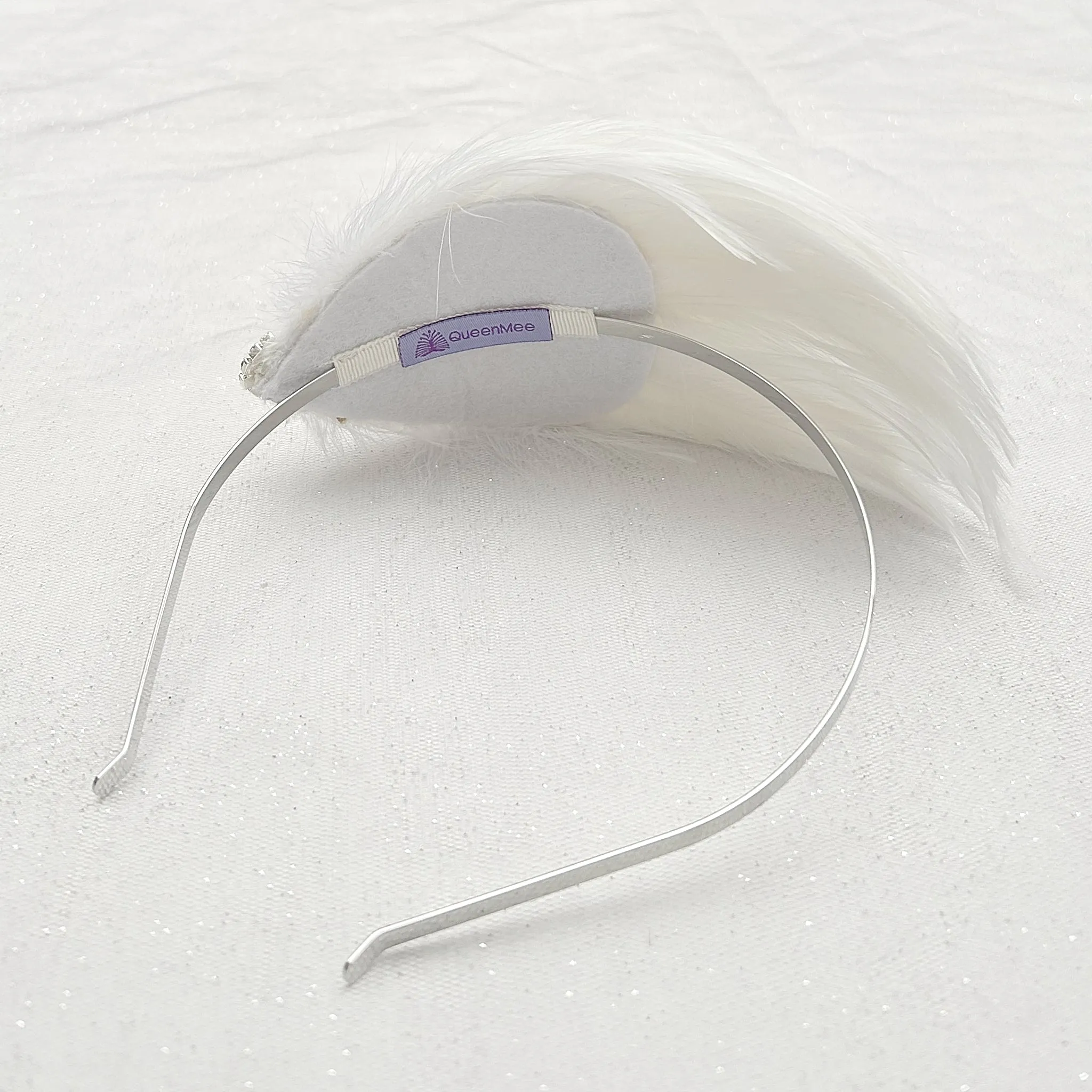 White Fascinator Headband with Feathers