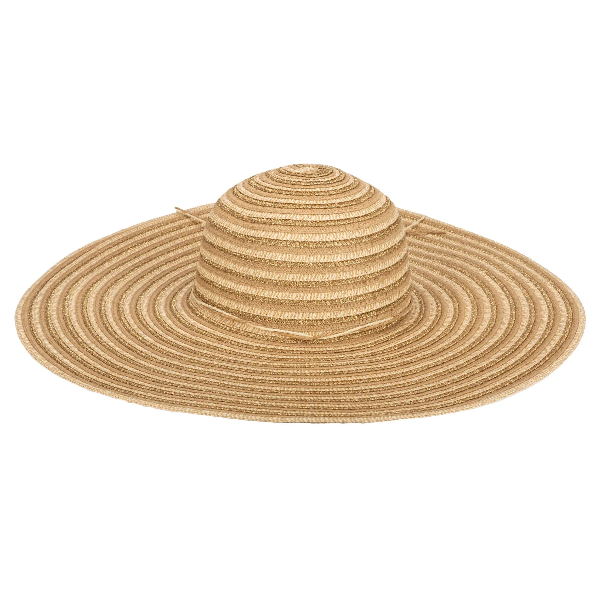 Wide Brim Women's Floppy Sun Hat with Gold Lurex