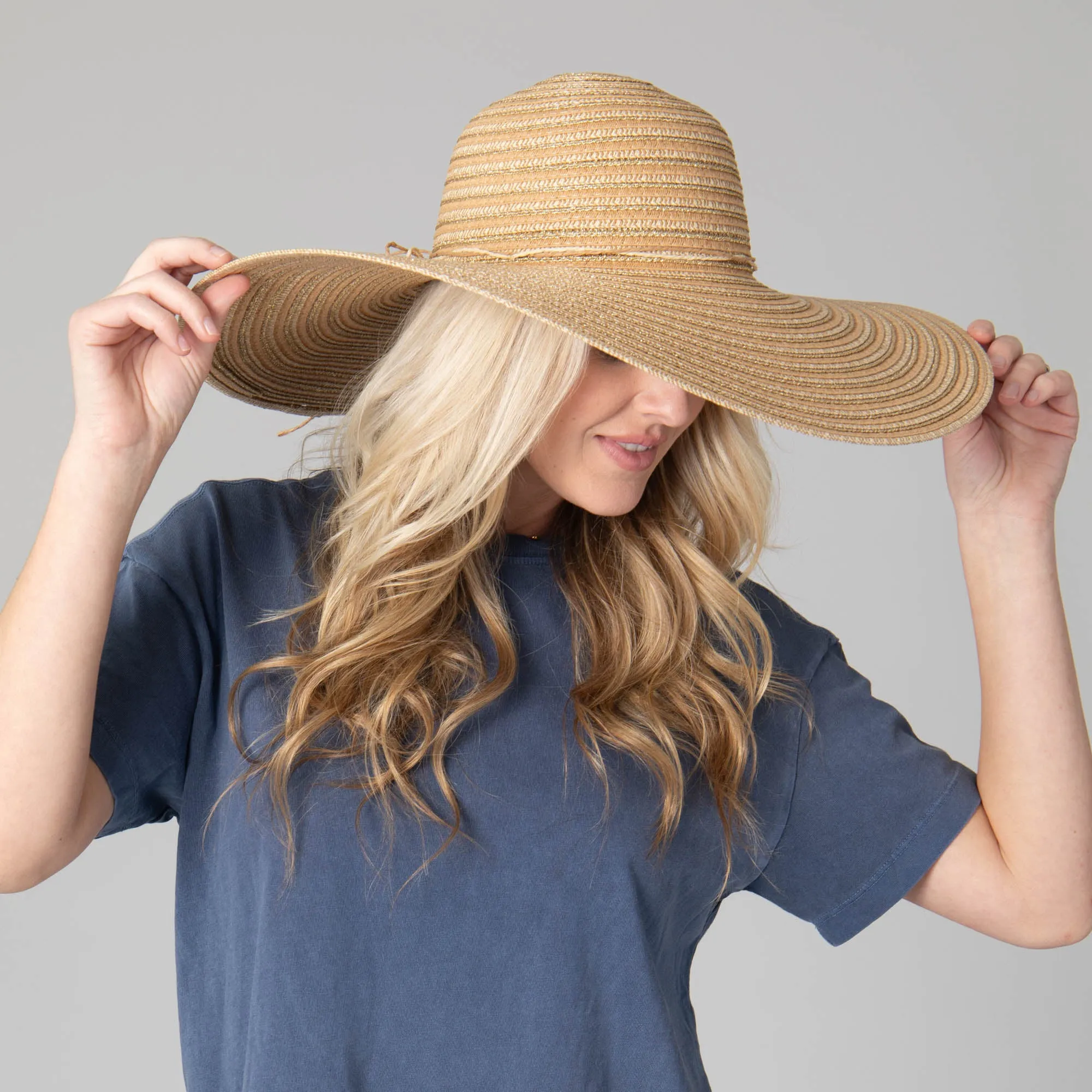 Wide Brim Women's Floppy Sun Hat with Gold Lurex